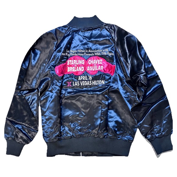 Vintage 1988 Las Vegas Hilton Black Jacket Boxing Chavez Aguilar Mens XL